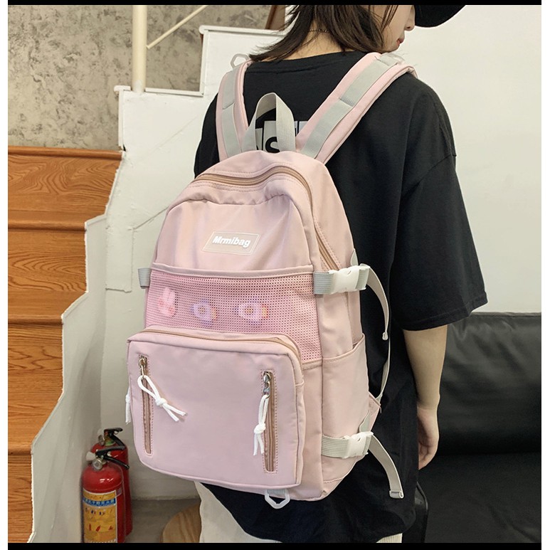 Balo hàn quốc TIỆM TÚI CỦA KEM ba lô đi học túi lưới kèm sticker Máy Bay TX133
