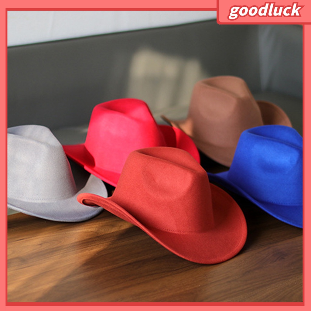 &lt; Golu &gt; Mũ Cao Bồi Unisex Màu Trơn Chống Dầu Mỡ Bằng Vải Nỉ Cuộn Lên Vành Cho Tiệc Hóa Trang Ngoài Trời