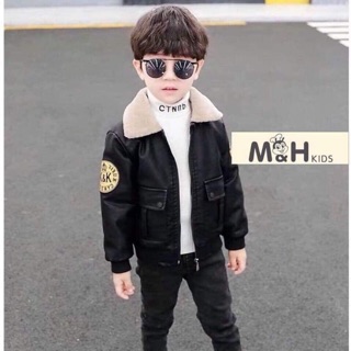 Áo da K&K cổ lông mịn