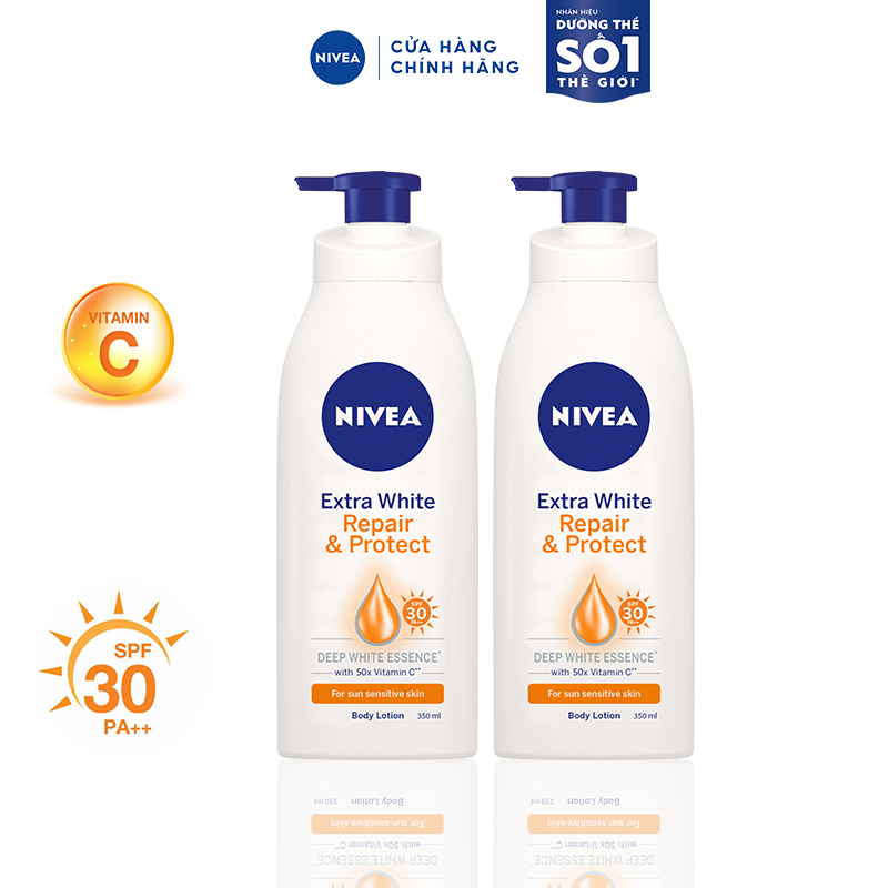 Bộ đôi sữa dưỡng thể dưỡng trắng Nivea giúp phục hồi &amp; chống nắng (350ml/chai) - 88311