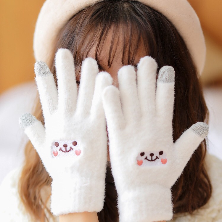 Găng tay len hoạt hình bao tay giữ ấm mùa đông phối mặt thỏ style Hàn quốc dễ thương sẵn hàng GT01