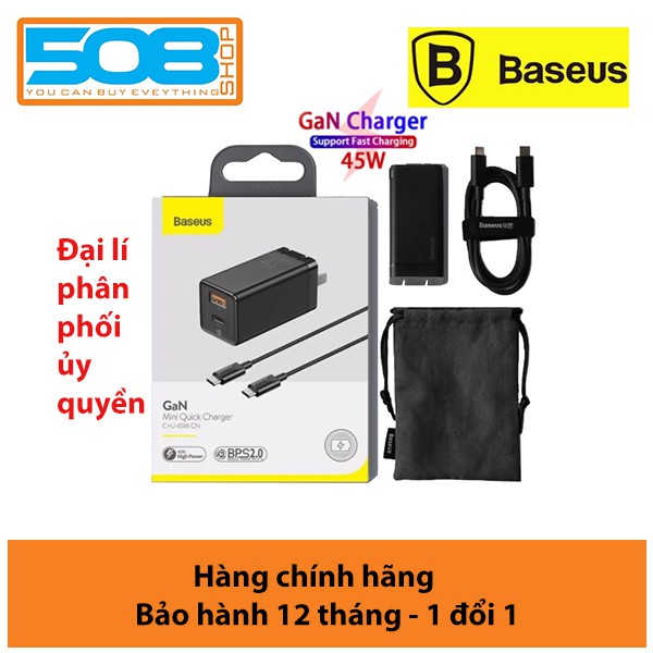 Củ sạc Baseus 45W, Củ sạc nhanh đa năng siêu nhỏ gọn Baseus GaN2 Mini Quick Charger C+U 45W cho Smartphone, tablet...