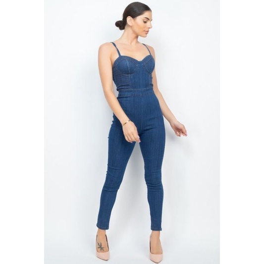 Jumpsuit jeans denim dài toàn thân body hai dây VNXK xuất dư tuồn xịn jumpsuits jum jean ôm 2s