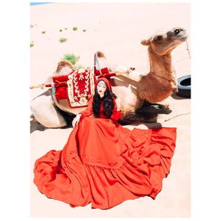 Đầm Đỏ Boho Maxi - Phong Cách Bohemain - Hàng Cao Cấp - (đầm du lịch vải lụa lạnh siêu đẹp)