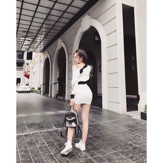 đầm body 2 dây kèm áo khoác chất thun gân