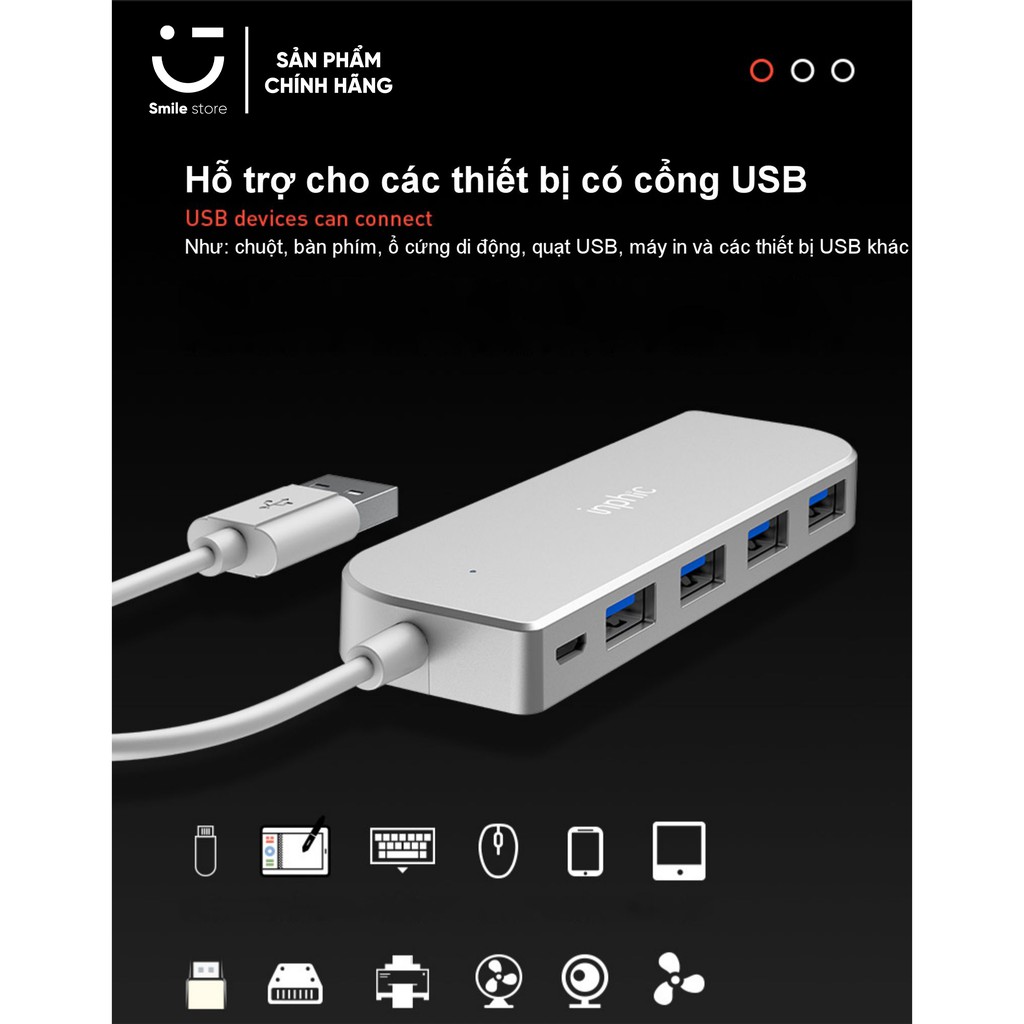 Bộ Chia USB 4 Cổng 2.0 HUB USB INPHIC H6 Hỗ Trợ Cho Tất Cả Các Dòng Máy Tính Để Mở Rộng Thêm Cổng USB - Hàng Chính Hãng