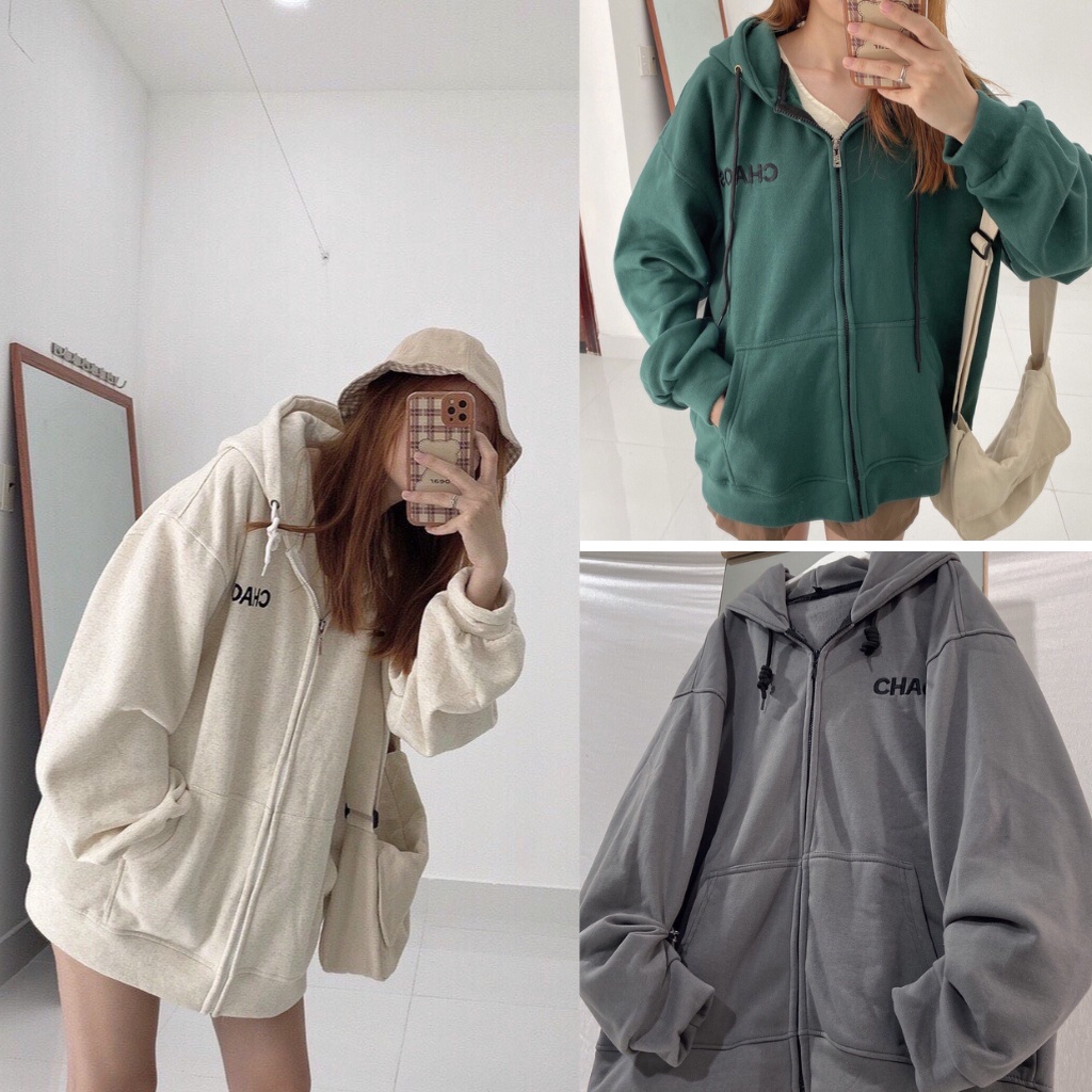 Áo khoác Hoodie nỉ form rộng dưới 70kg, trơn 3 màu, áo khoác nỉ bông cotton dày mịn unisex có mũ