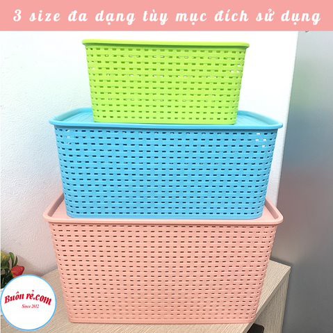 Giỏ nhựa có nắp Hàn Quốc 3 size Việt Nhật, giỏ đựng đồ đa năng tiết kiệm không gian (3386-3387-3388) - Buôn rẻ 01256