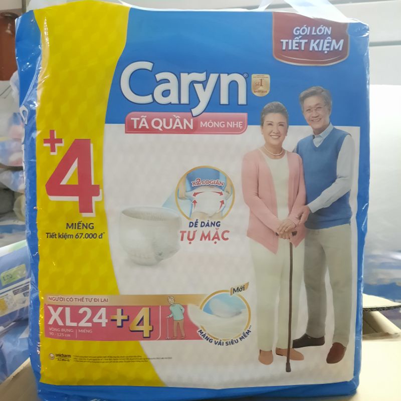 Tã quần caryn mỏng nhẹ L28 tặng thêm 2 miếng, tã caryn gói lớn siêu tiết kiệm dễ mặc chống tràn dành cho người lớn