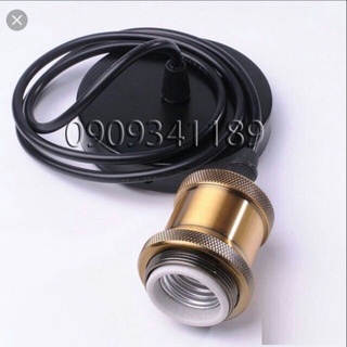 Bộ Đèn thả đơn đui đồng đúc dây dài 1m kèm đế ốp trần Loại Cao cấp đế phay xước