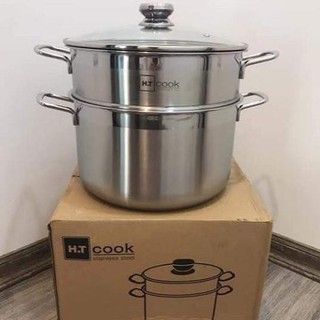Bộ nồi xửng hấp 1 đáy ht cook 28cm - nắp kính fivestar, hàng dầy - nồi inox 430 cao cấp chất đẹp
