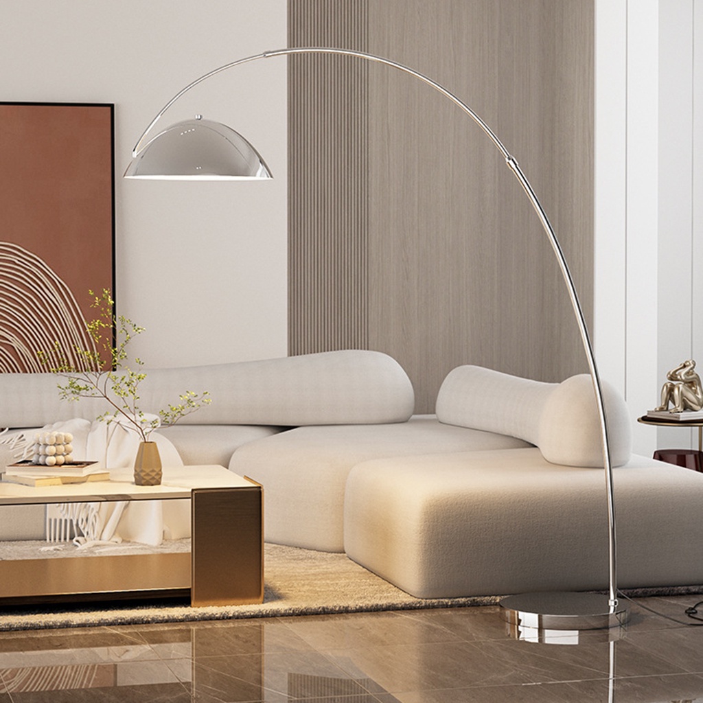 Đèn Sàn Vòng Cung Tròn Bắc Âu Trang Trí Sofa Bằng Kim Loại Sang Trọng Ánh Sáng 3 Màu