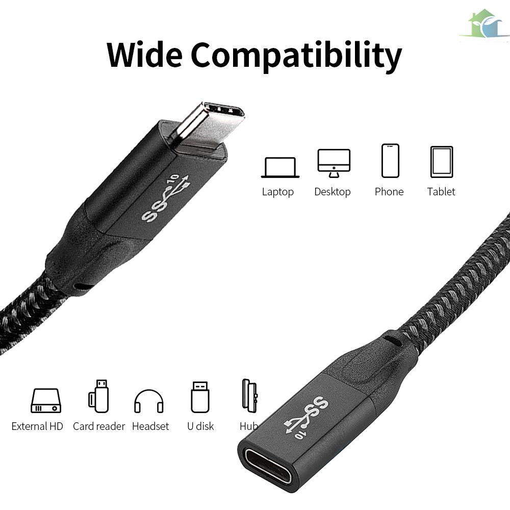 Cáp Mở Rộng USB-C 3.1 Gen2 20Gbps PD100W 4K Tương Thích Với Đĩa Cứng Ngoài Màu Đen 0.3m