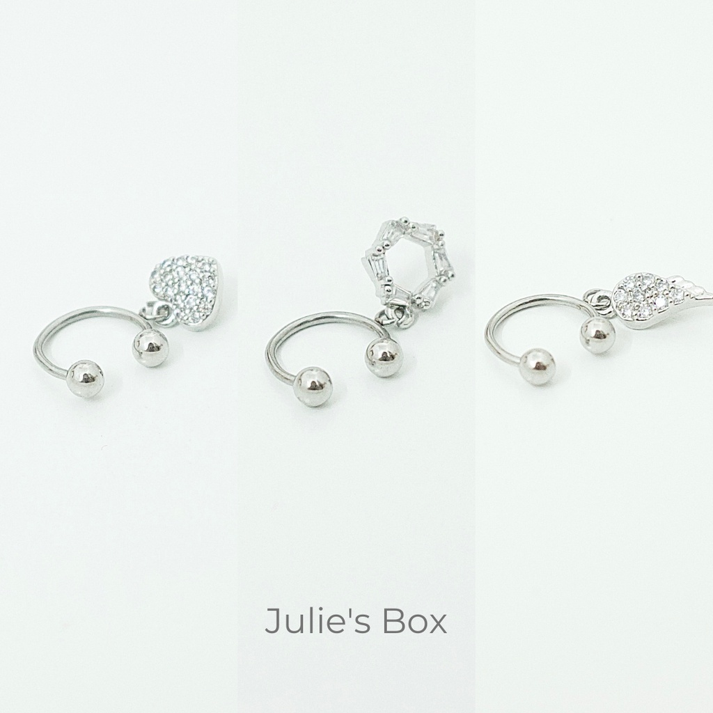 [1 Chiếc] Khuyên Tai Titan Unisex Chữ U Đá Tòn Ten Màu Bạc Không Gỉ Sét Không Ngứa Bông Tai Julies Box 66