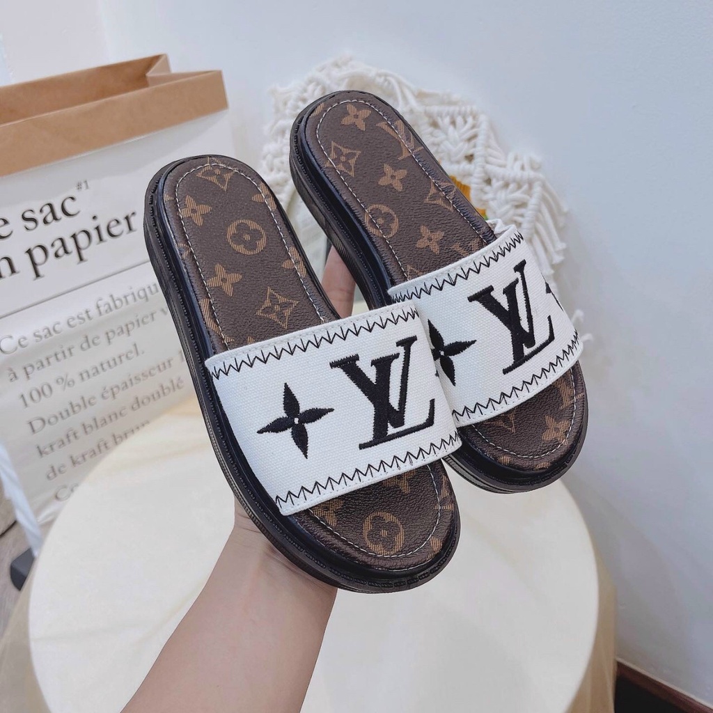 Dép nữ quai ngang, dép BÁNH MÌ THÊU HỌA TIẾT ĐẾ 3P