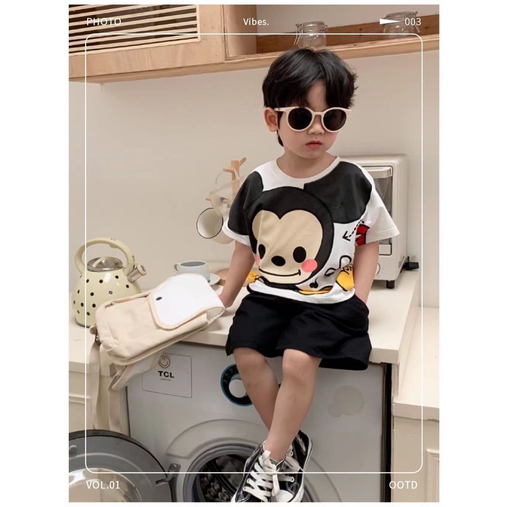 Áo Thun Cộc Tay In Hình Chuột Mickey Cho Bé Từ 1-10 Tuổi
