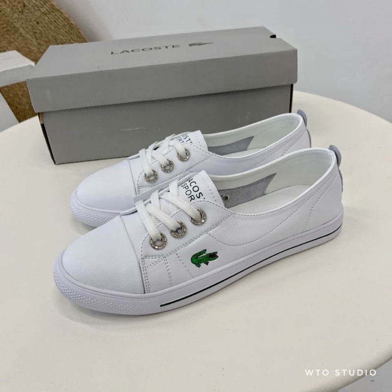 Giày lười lacostte trắng cá sấu fullbox