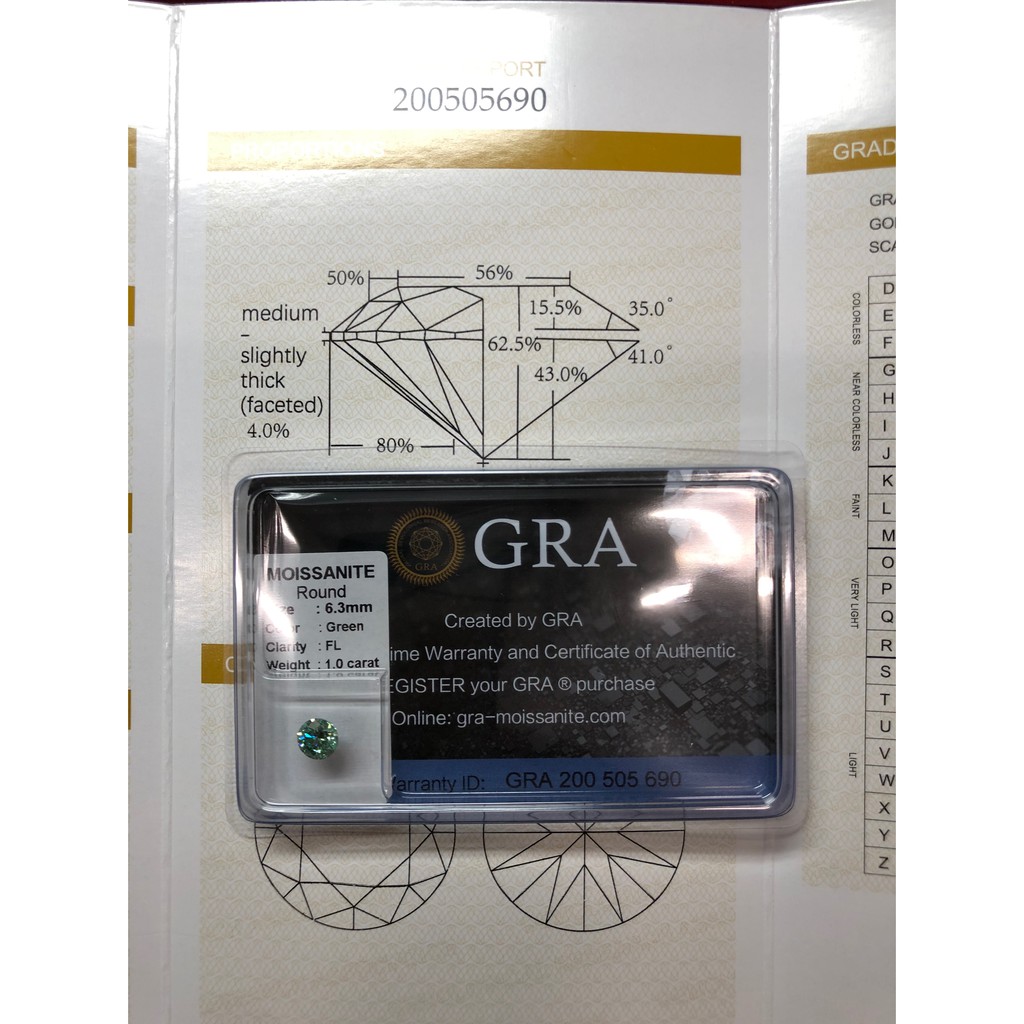 SIZE 6LY3 XANH LÁ ( XANH DẦU GIÓ ) - Kim cương nhân tạo Moissanite FE - VVS1 . Kiểm định quốc tế GRA. ĐẸP TUYỆT VỜI