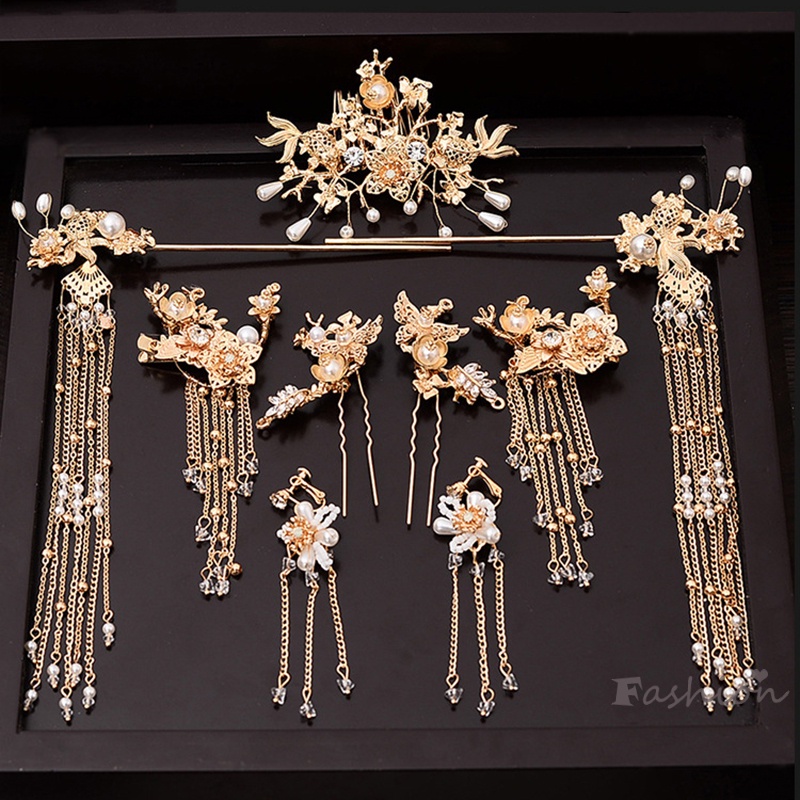 Bộ Trâm Cài Tóc Nhiều Màu Sắc Đính Ngọc Trai Phong Cách Cổ Điển