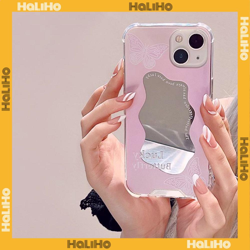 iPhone Case Acrylic HD Mirror Laser Airbag Shockproof Protection Camera Cute Pink Butterfly Compatible For iPhone 11 iPhone 13 Pro Max iPhone 12 Pro Max iPhone 7 Plus iPhone xr