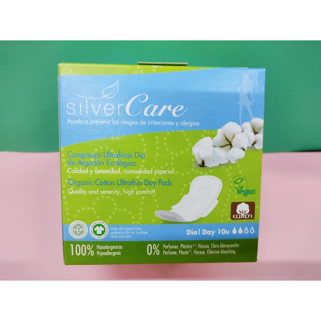 Băng vệ sinh hữu cơ siêu mỏng có cánh ban đêm Silvercare 10 ps