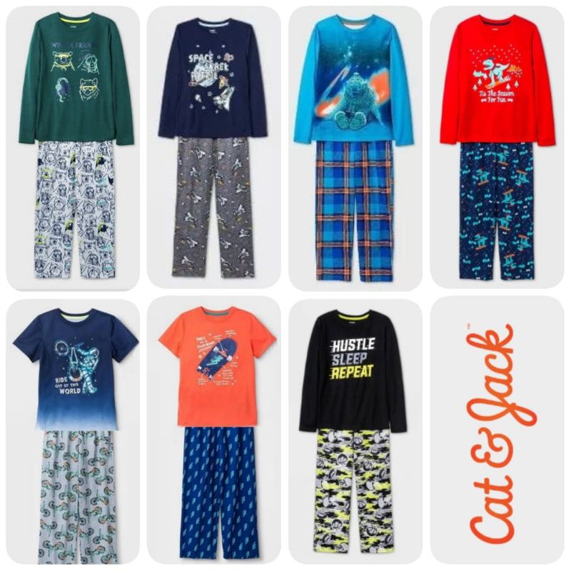 Set Đồ Ngủ Pijama In Hình Mèo Dễ Thương Cho Bé Trai