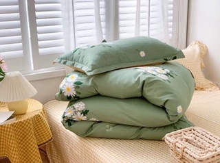 Bộ Drap & Chăn Phao Cotton Poly Cúc Hoạ Mi Mới