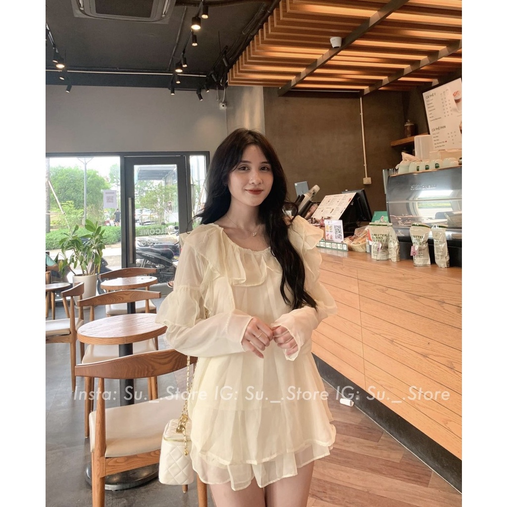 Set 3in1 gồm áo voan tơ kèm áo hai dây và quần 2 tầng