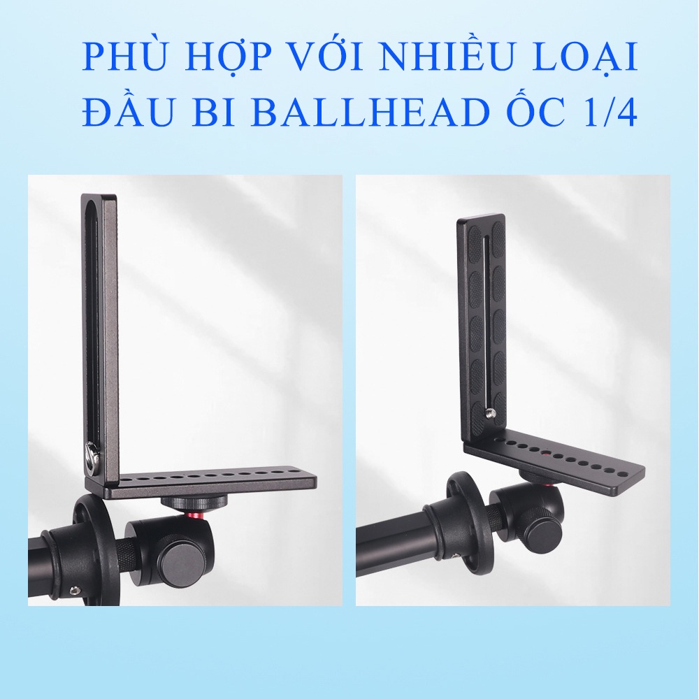 Đế giá đỡ khung gắn tháo lắp chữ L, MPU105L loại đế dài nhiều lỗ 1/4, cho máy ảnh canon, fuji, nikon v.v...