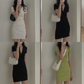 váy body len tăm cổ polo 347