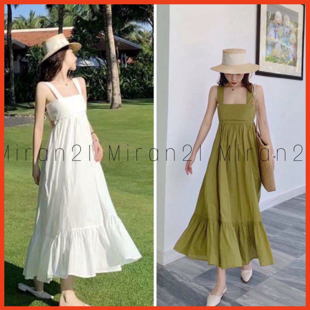váy đầm thô hai dây bản to cúp ngực buộc nơ lưng kiểu babydoll siêu xinh siêu sinh