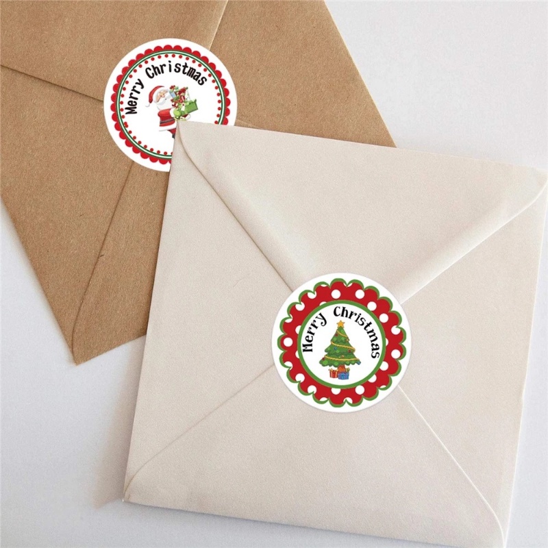Bộ 500 Miếng Dán Hình Tròn Họa Tiết Chim Cánh Cụt / Ông Già Noel Dễ Thương Trang Trí Giáng Sinh DIY