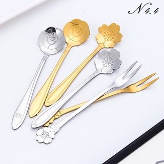Thìa dĩa uống cà phê, pha trà, nĩa hoa quả hình cánh hoa xinh xắn, muỗng cà phê ăn bánh kem, đồ tráng miệng cao cấp 4.4