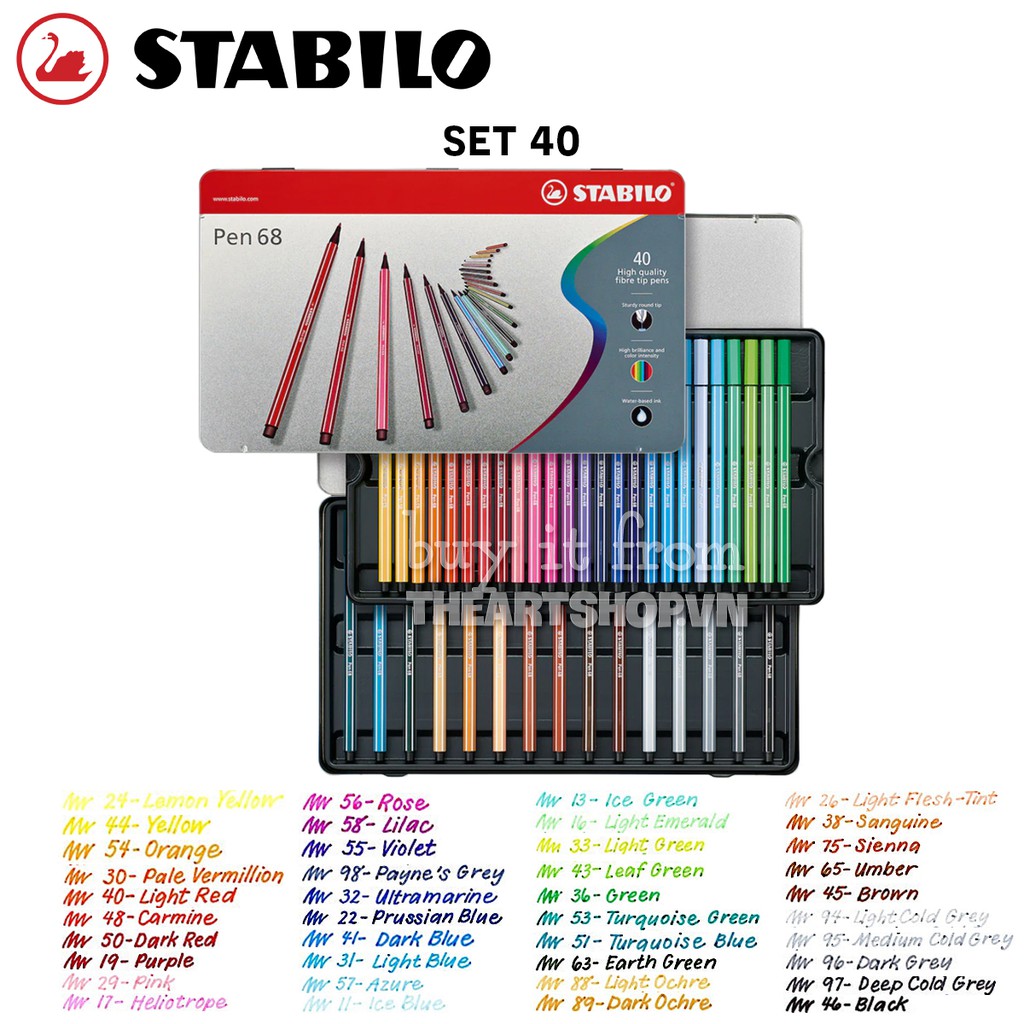 THEARTSHOP Bộ bút marker STABILO Pen 68 Marker Set 10/20/30/40 colours