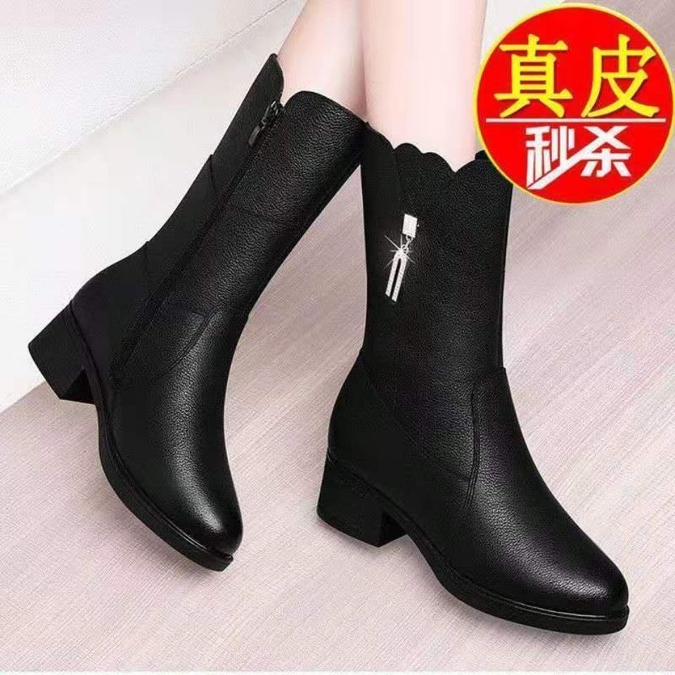Dadongge Giày Bốt Martin Da Lót Lông Cừu Gót Dày Giữ Ấm Thời Trang Cho Nữ