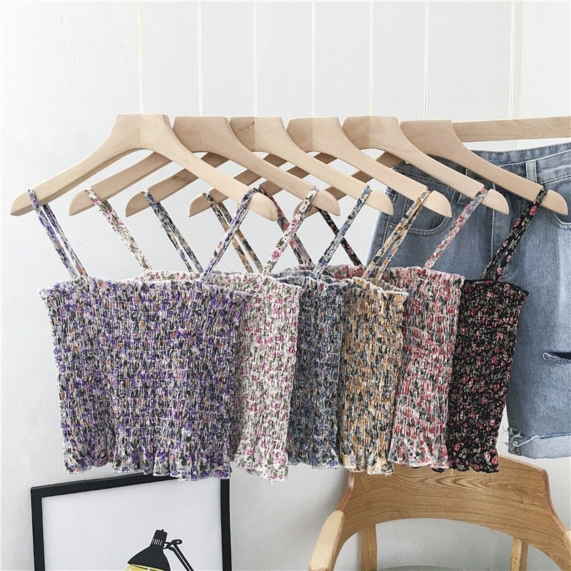 Áo hai dây crotop CICI cổ vuông hóa nhí bo chun