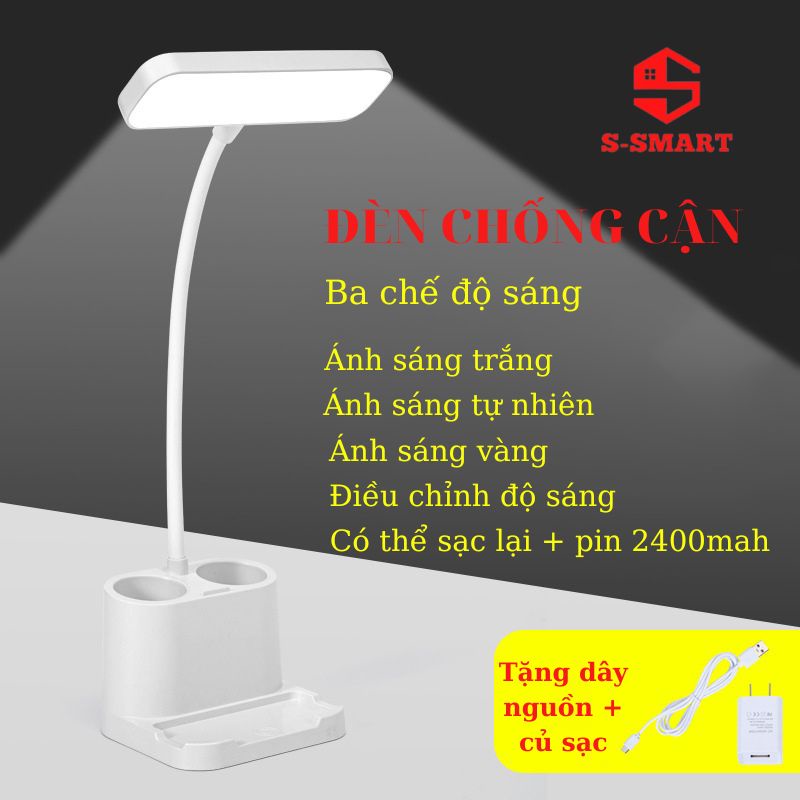Đèn học chống cận, đèn đọc sách đầu giường, 3 chế độ sáng, ánh sáng tự nhiên, ánh sáng vàng, tặng dây sạc