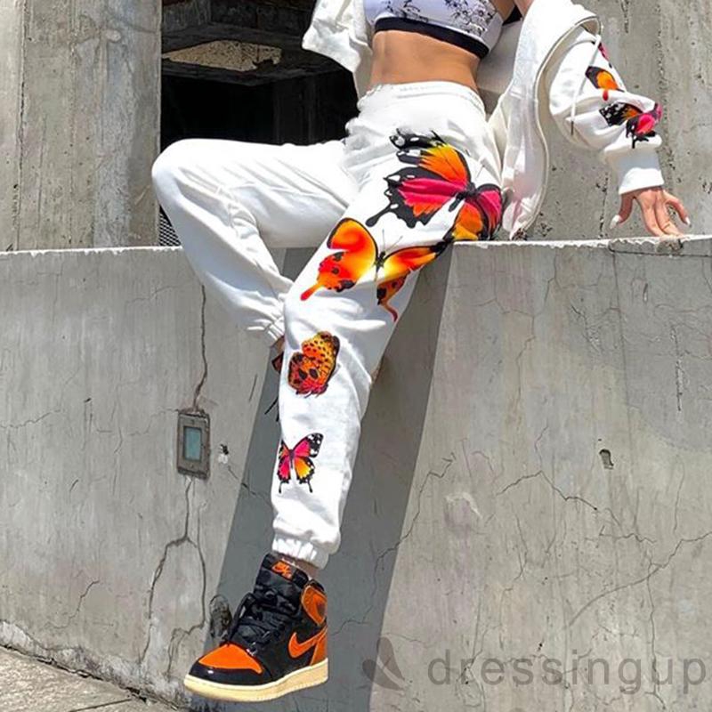 Set Áo Hoodie Tay Dài Hoạ Tiết Bướm + Quần Dài Phong Cách Thể Thao