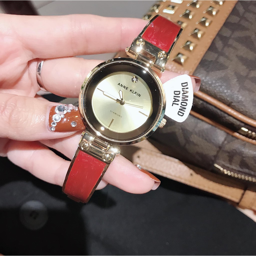Đồng hồ nữ ANNE KLEIN kiềng đá model AK/2512BYGB- ĐỎ