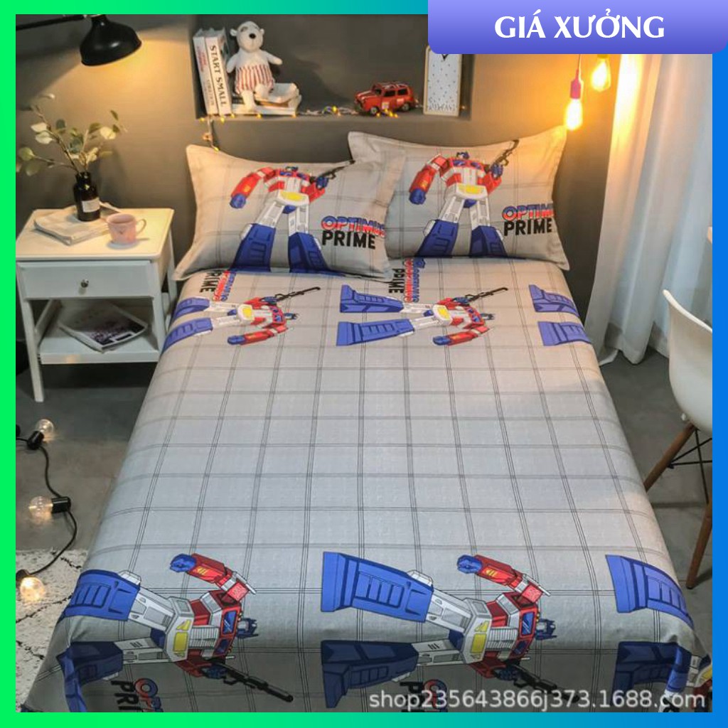 Bộ Chăn ga gối cotton 100% 3D trẻ em mát mềm không bí xuất khẩu mẫu người máy hecman