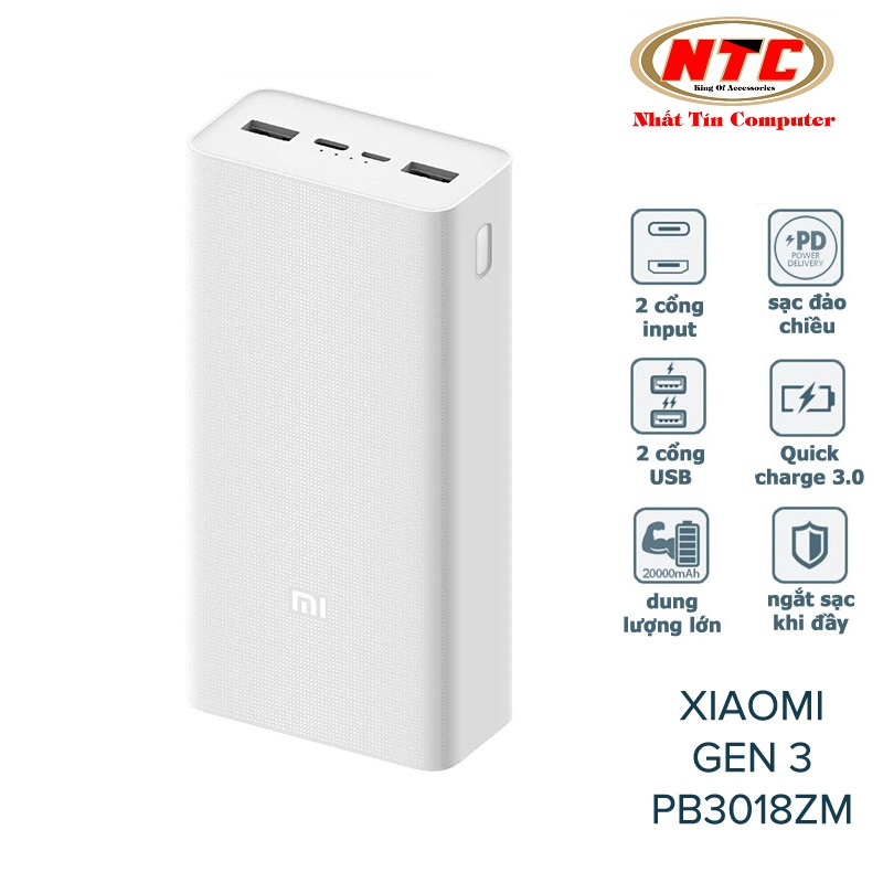 Sạc dự phòng polymer Xiaomi Gen 3 30000mAh PB3018ZM - hỗ trợ 3 cổng sạc nhanh lên đến 18W (bạc)