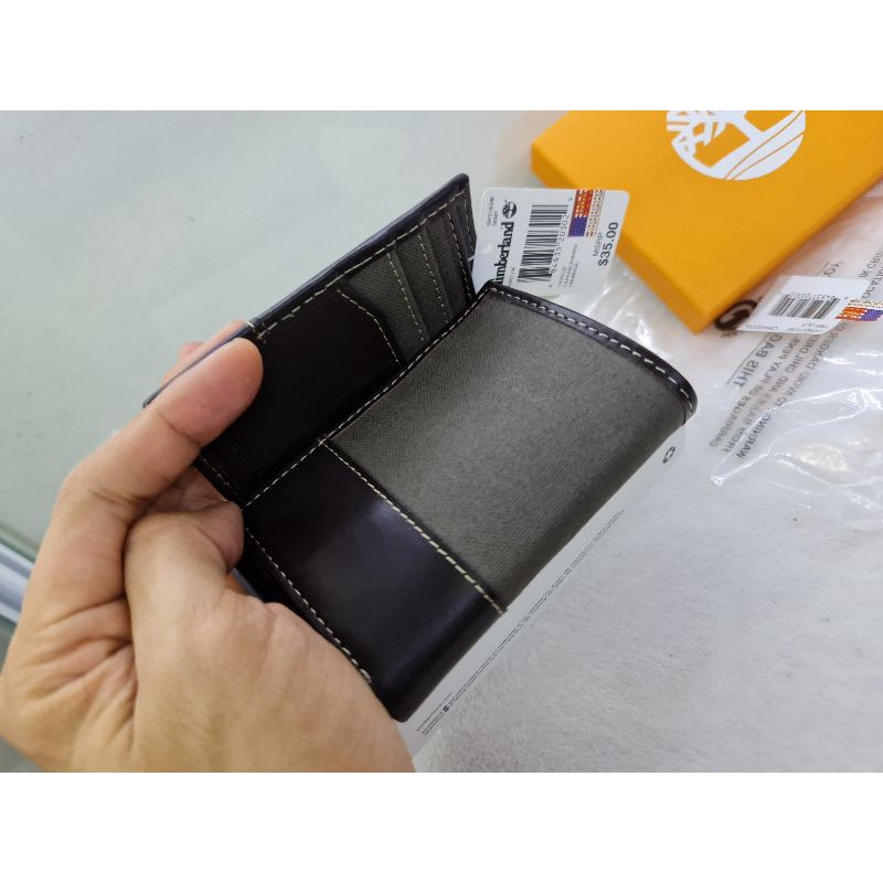 Ví da phối vải nam gập 3 Timberland chính hãng nhập Mỹ