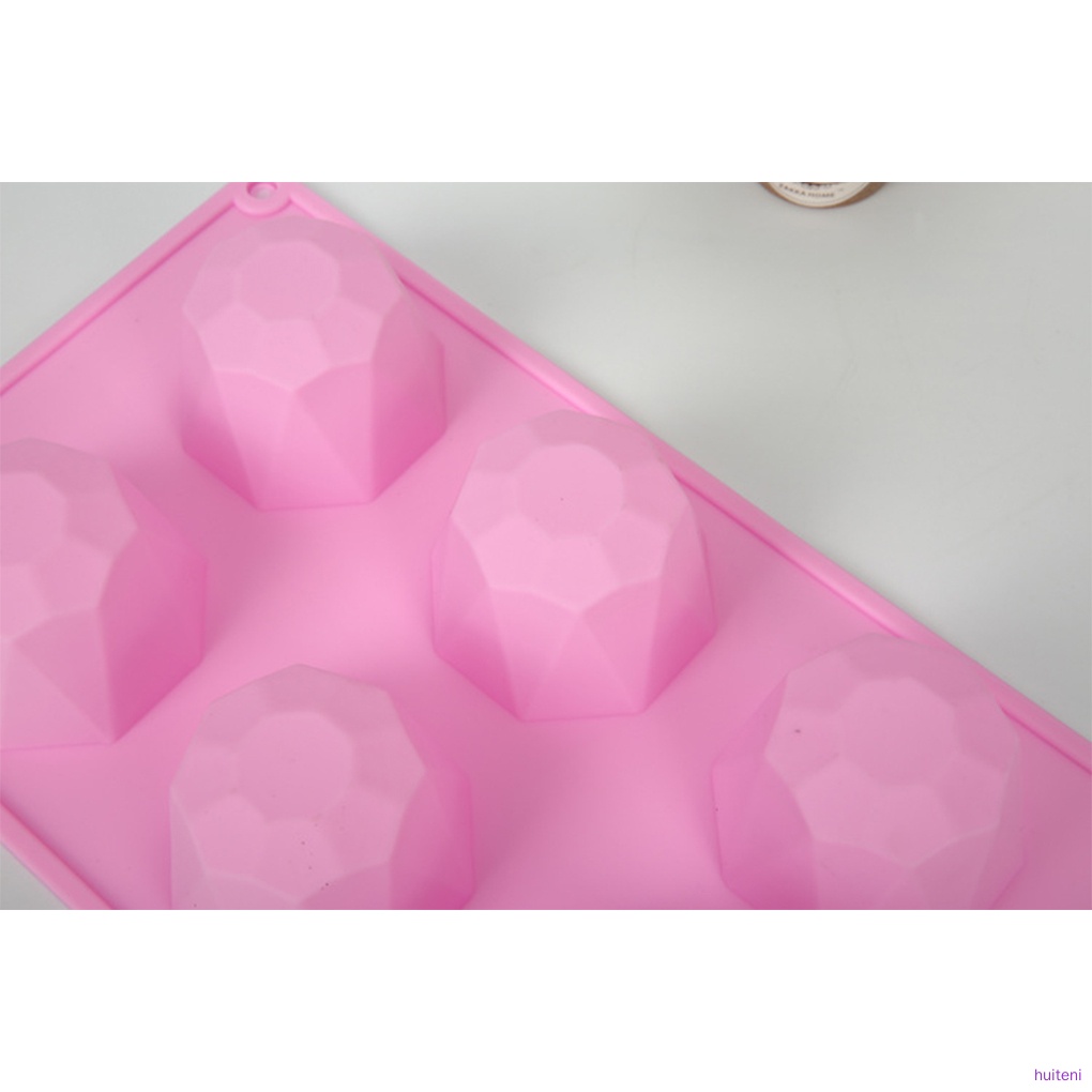 Color Random Cake Mold 6-slots Crystal Shaped Mousse Cake Baking Tray Chocolate Ice Ball Silicone Mould huiteni