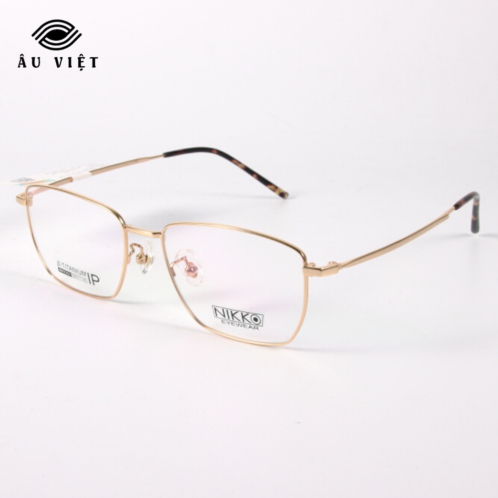 Gọng kính nam nữ unisex kim loại titanium dáng vuông chữ nhật Nikko N-3173 màu vàng Full box