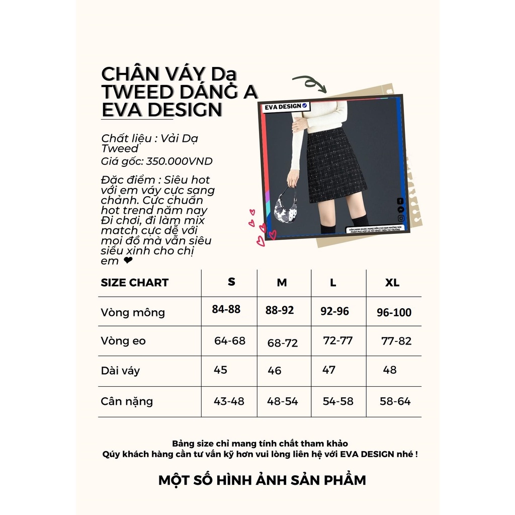 Chân váy ngắn dáng chữ A hot trend Eva design , chất vải dạ tweed màu đen kẻ sọc có quần trong siêu xinh