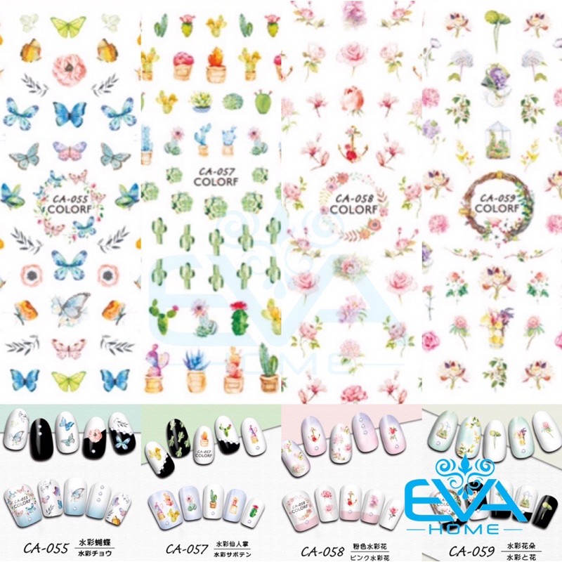Decal Dán Móng Tay 3D Nail Sticker Tráng Trí Hoạ Tiết Bông hoa Và Cây Xương Rồng CA055 - CA059