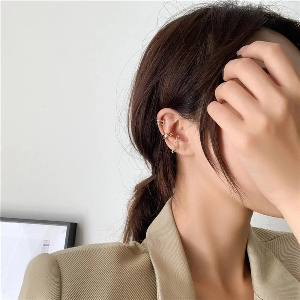 Bộ Khuyên Tai Kẹp Vành Tai Không Cần Khoan Lỗ Hai Lớp Thời Trang Cho Nữ MXMUSTY