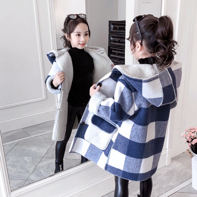 Áo Khoác Ô Kaky Lót Lông Cừu Bé Gái 14-43kg Thời Trang Nk Quảng Châu