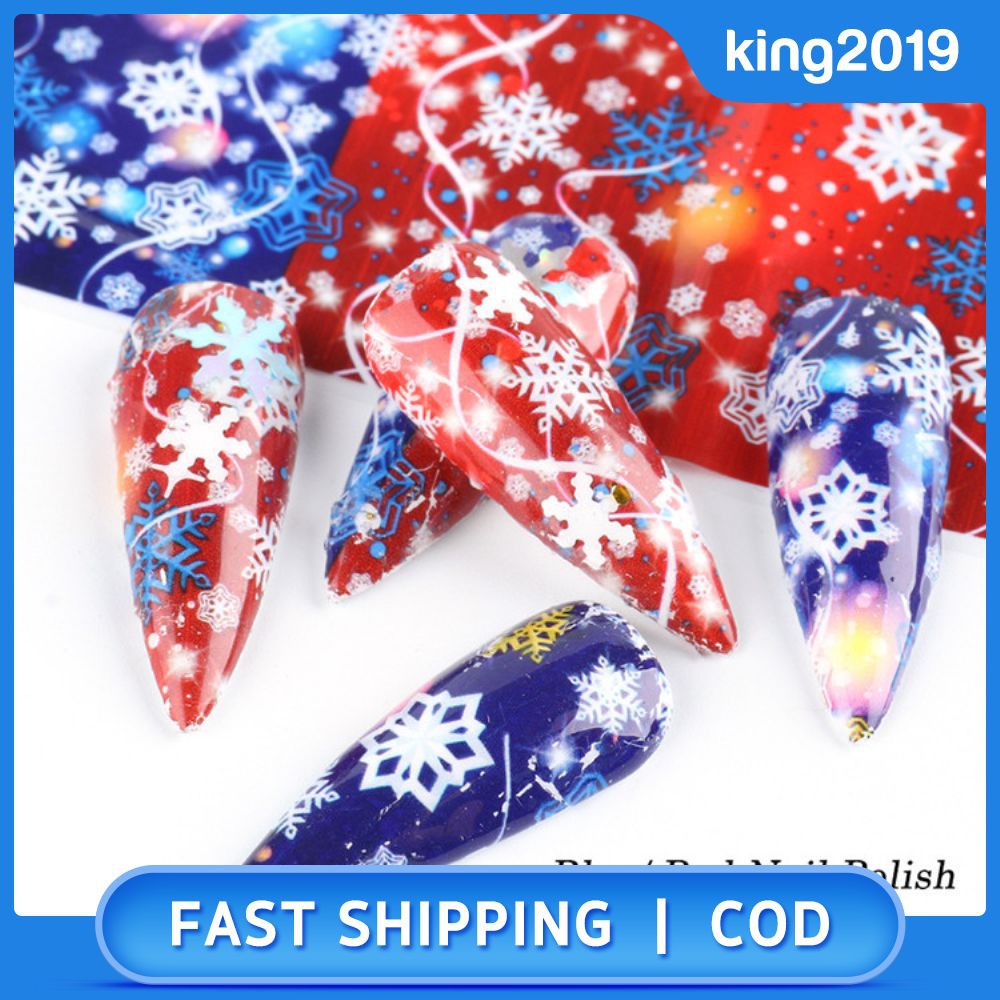 COD 10pcs Christmas Decorations for Nails Mix Colorful Transfer Nail Foil Sticker Snow Flower Elk Gift Santa Adhesive Paper MK