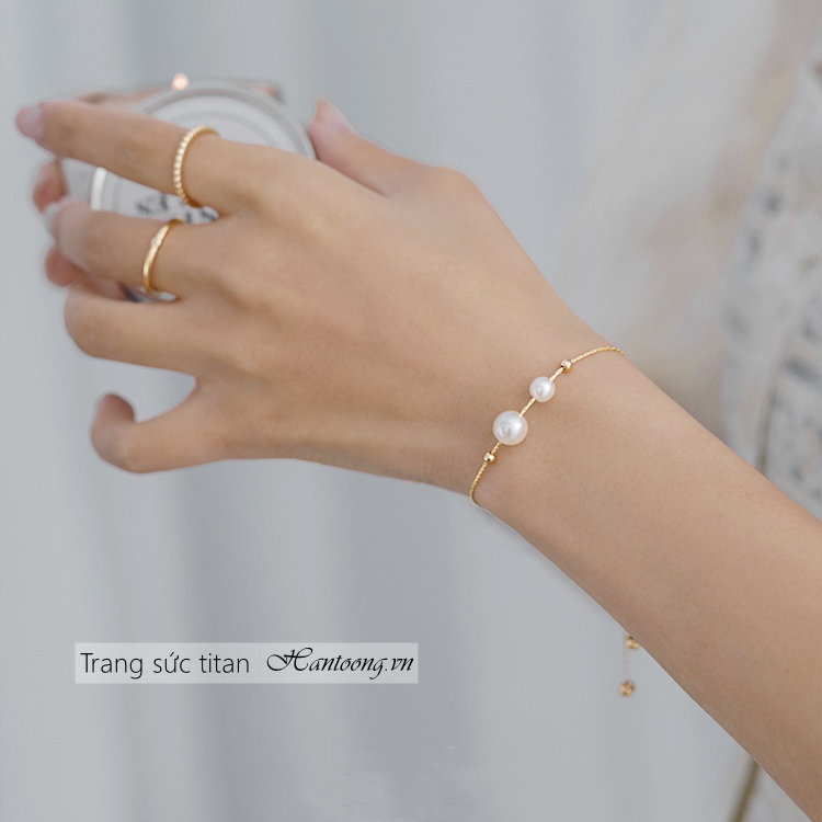 Lắc tay nữ titan không gỉ mặt ngọc trai nhân tạo phong cách thời trang ins hàn quốc